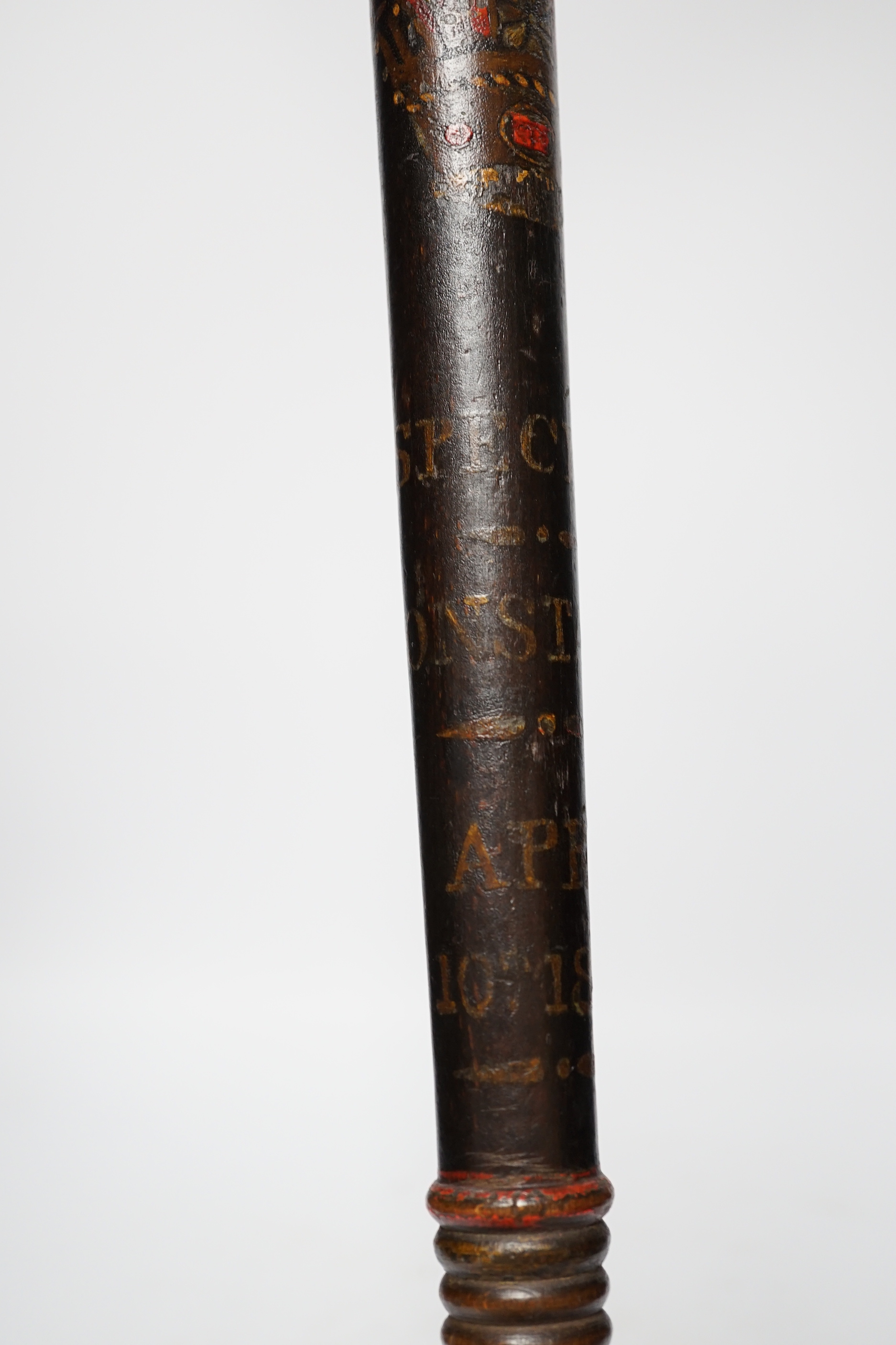 A Special Constabulary 1848 painted and dated wooden truncheon, 45.5cm long